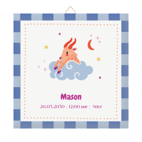 Geboortetegeltje met kleurrijk ontwerp en sterrenbeeld stier