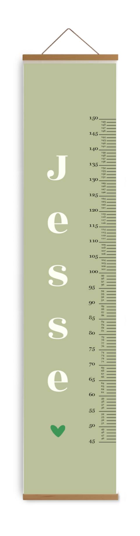 Groene groeimeter kinderkamer met hartje en naam