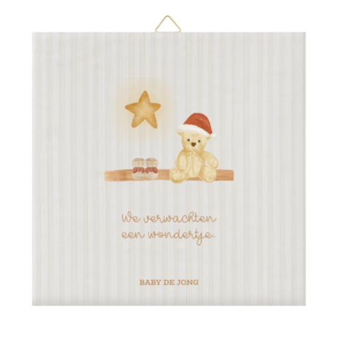 Tegeltje zwangerschapsaankondiging in kerstthema met schattig beertje