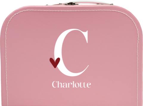 Kinderkoffertje met naam, initiaal en hartje