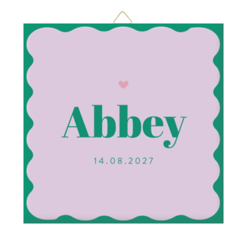 Tegeltje in groene en lila colorblocking met golvende randen