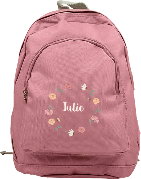 Rugzak Junior met naam en bloemenkrans