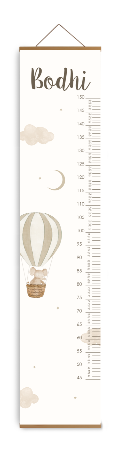 Groeimeter kinderkamer met naam en olifantje in luchtballon