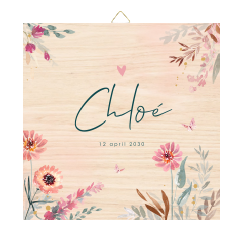 Houten tegel met bloemetjes