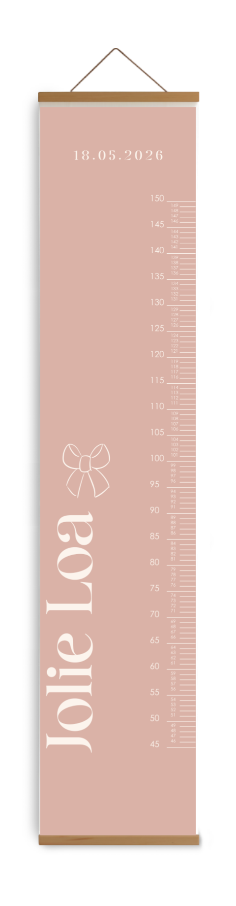 Groeimeter roze met lieve strik en naam
