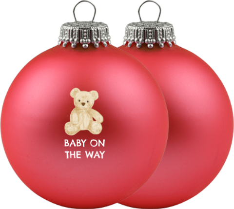 Zwangerschapsaankondiging kerstbal met teddybeer | Set van 2