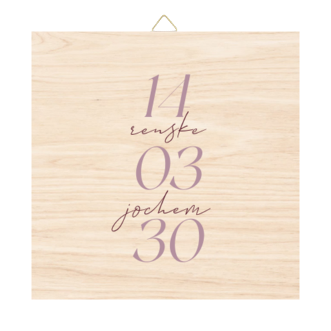 Houten tegel bruiloft met cherry kleur typografie