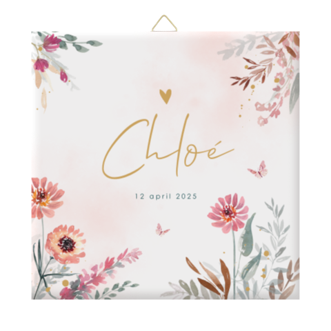 Geboorte tegeltje meisje bloemetjes