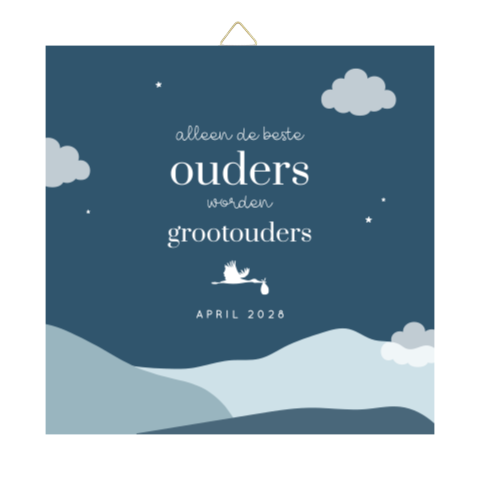 Zwangerschapsaankondiging tegeltje blauw met ooievaar