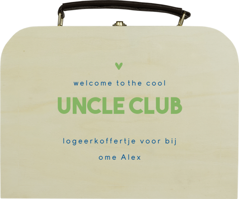 Houten koffertje zwangerschapsaankondiging met colorblocking