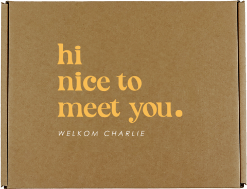 Cadeaudoos met hi nice to meet you tekst als origineel welkomstcadeau