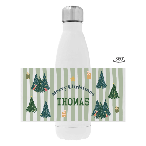 Rvs-fles in kerstthema met naam