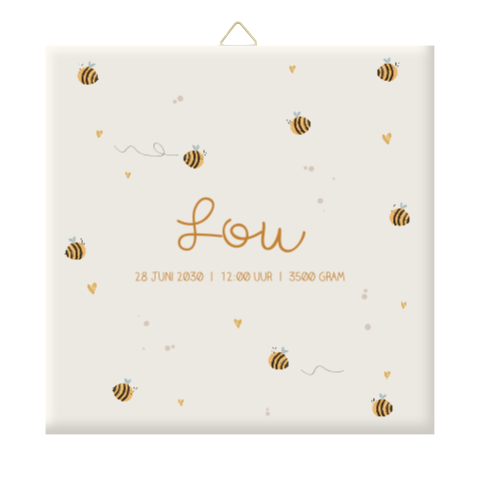 Geboorte tegeltje met lieve bijtjes