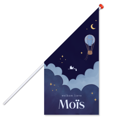 Geboortevlag met luchtballon en sterrenhemel