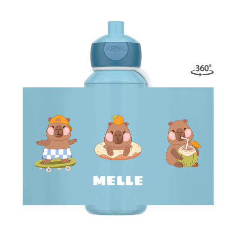 Mepal pop-up drinkfles met naam en vrolijke capybara's