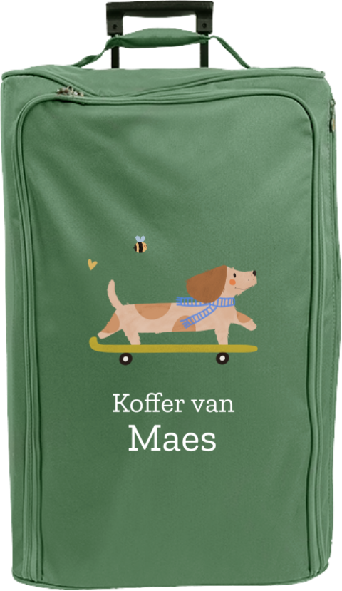 Reistrolley XL met naam en teckel op skateboard