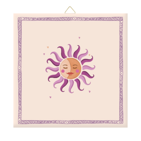 Tegeltje met lila en oranje zonnetje