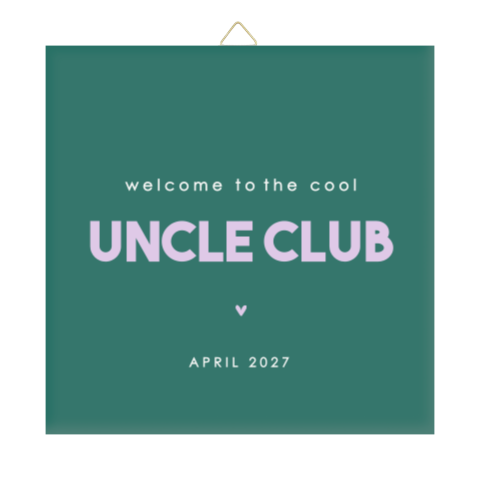 Zwangerschapsaankondiging tegeltje voor oom met colorblocking letters