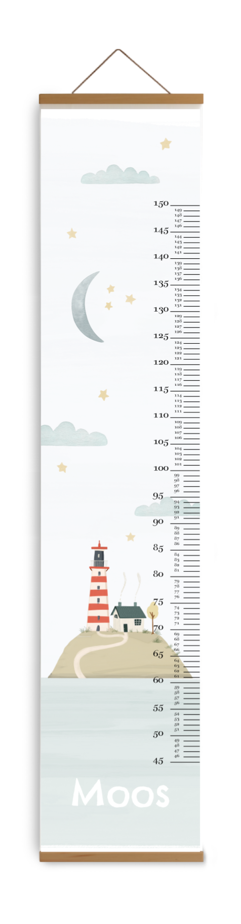 Groeimeter kinderkamer met vuurtoren en naam