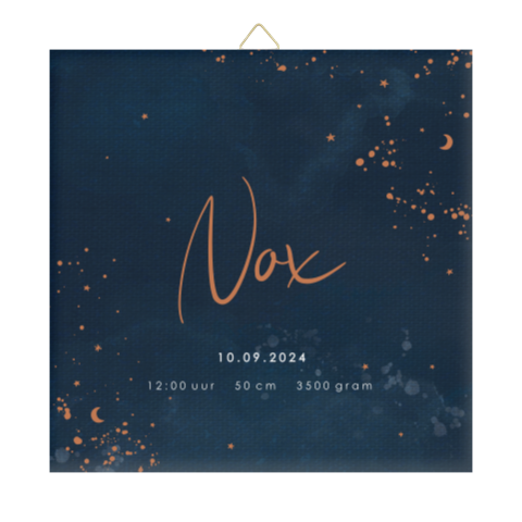 Geboortetegel donkerblauw met maan en sterretjes