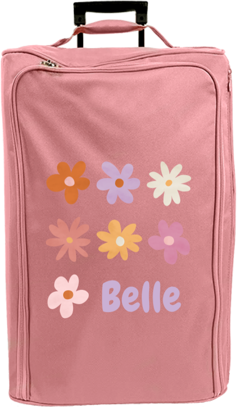 Reistrolley XL met naam en kleurrijke bloemetjes