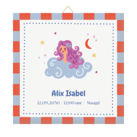 Kleurrijk geboortetegeltje met sterrenbeeld maagd