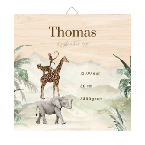 Houten tegel met gestapelde jungledieren