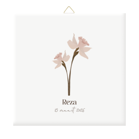 Gepersonaliseerd tegeltje met de geboortebloem van maart: de narcis