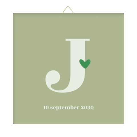 Geboortetegeltje in groentinten met initiaal