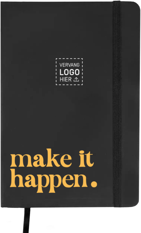 Notitieboek met make it happen quote als relatiegeschenk