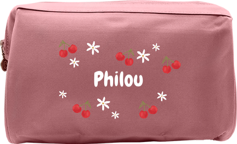 Toilettas met naam, kersen en bloemen