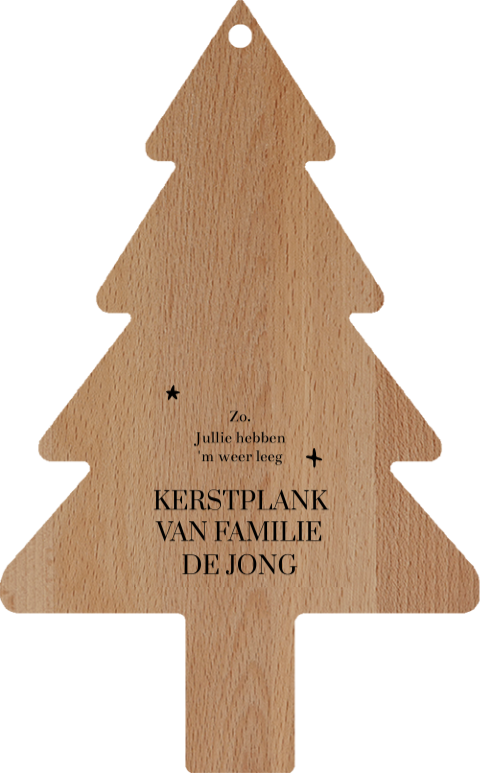Gegraveerde kerstboom borrelplank met eigen tekst