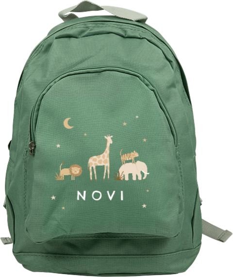 Rugzak Junior met jungledieren, naam en sterren