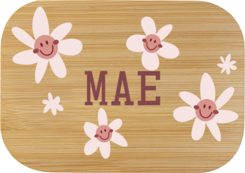 Rvs broodtrommel met naam en bloemen smileys