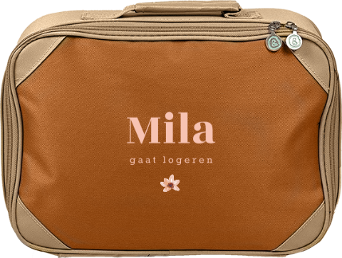 Koffertje met naam en bloemetje