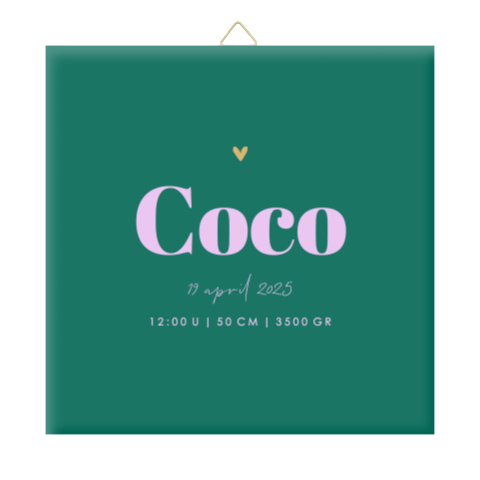 geboorte tegeltje color blocking met hartje