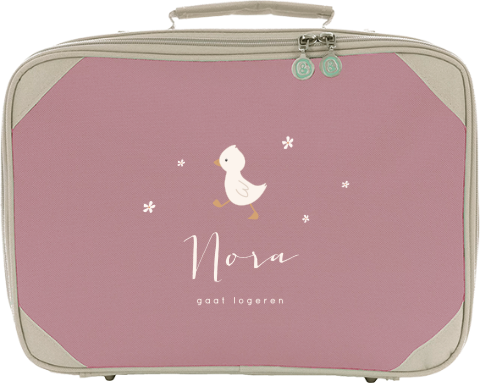 Logeerkoffertje met naam, eendje en bloemetjes
