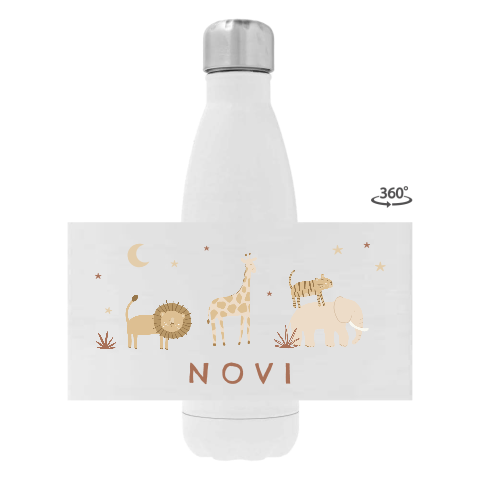 RVS drinkles met naam, jungledieren en sterren