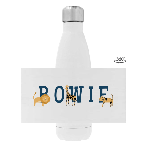RVS drinkfles met naam en jungledieren