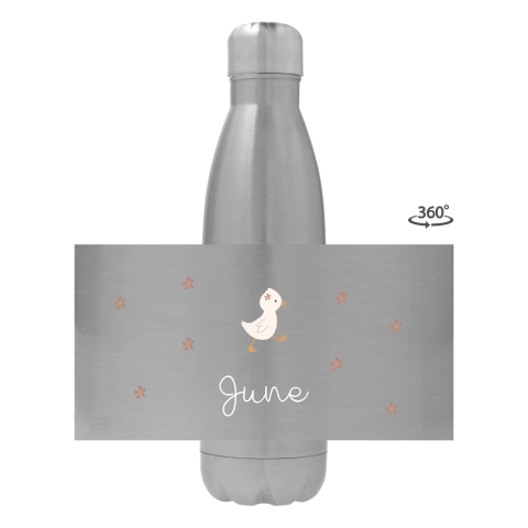 RVS drinkfles met eendje, bloemetjes en naam