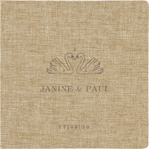 Linnen gastenboek met zwanen en namen