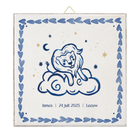 Geboortetegeltje met sterrenbeeld Leeuw en naam
