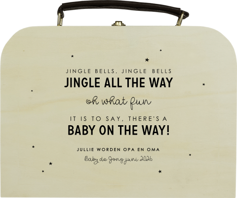 Houten koffertje zwangerschapsaankondiging kerst met tekst