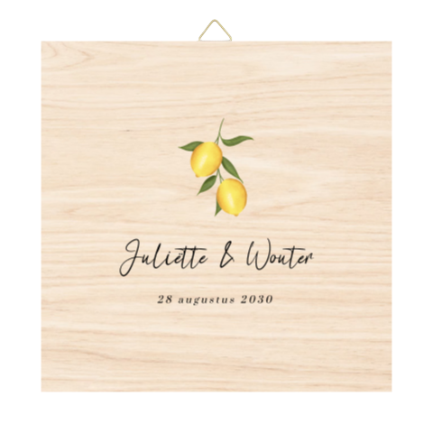 Houten tegel bruiloft met citroenen
