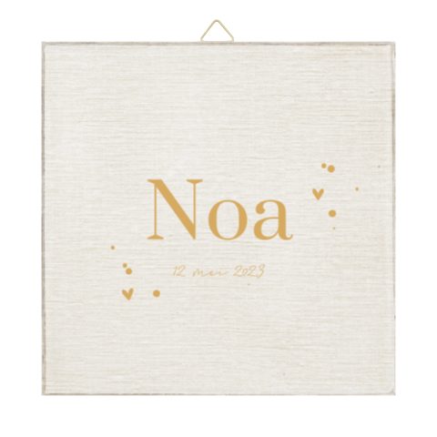 Geboortetegeltje met linnen look en hartjes