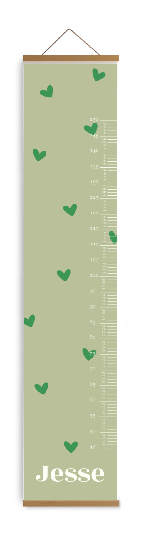 Groeimeter kinderkamer in groentinten met hartjes