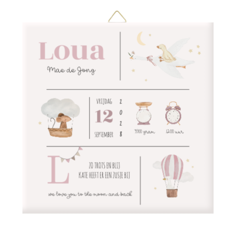 Geboortetegeltje meisje met vrolijke elementen