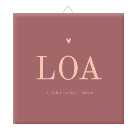 Geboortetegeltje in roze met hartje