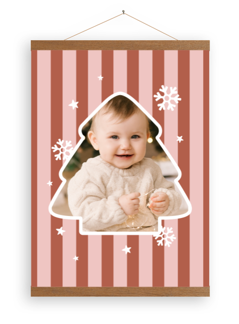 Canvasposter voor baby's eerste kerst met foto en strepen