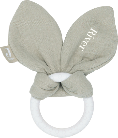 Jollein bijtring met oortjes en geborduurde naam